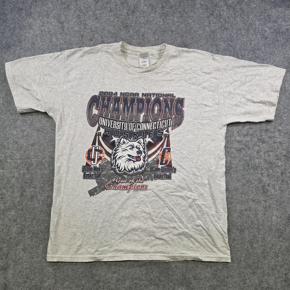 Vintage UConn Huskies T‎ Shirt Mens XL Gray NCAA Basketball 2004 Champs Gildan - Picture 3 of 11